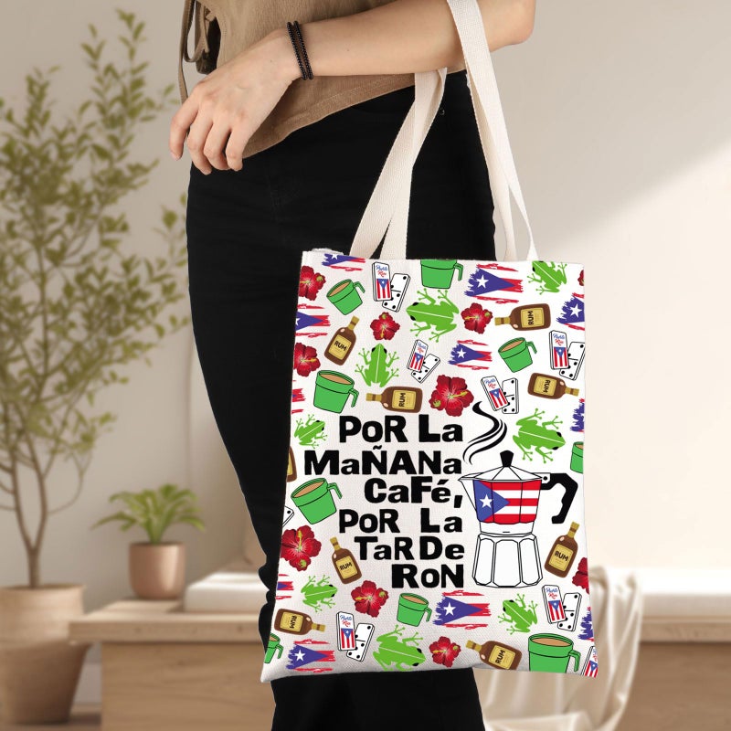 G2TUP Singer Puerto Rico Tote Bag Chair and Palm Gifts Por La Manana Cafe Gifts Latin Music Fans Shoulder Bag (Por La) - Image 3