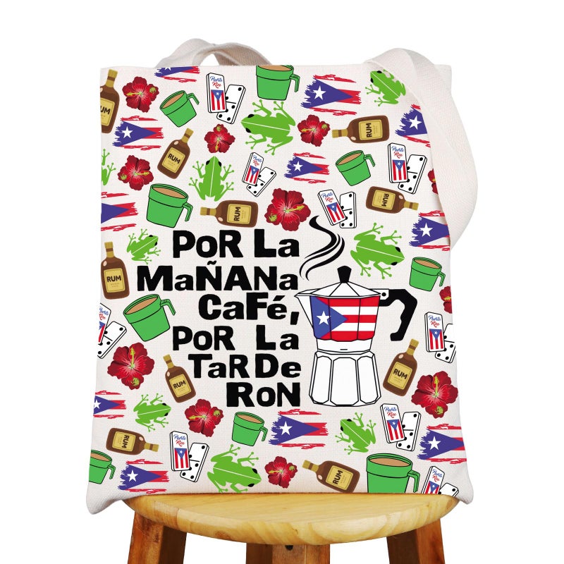 G2TUP Singer Puerto Rico Tote Bag Chair and Palm Gifts Por La Manana Cafe Gifts Latin Music Fans Shoulder Bag (Por La) - Image 1