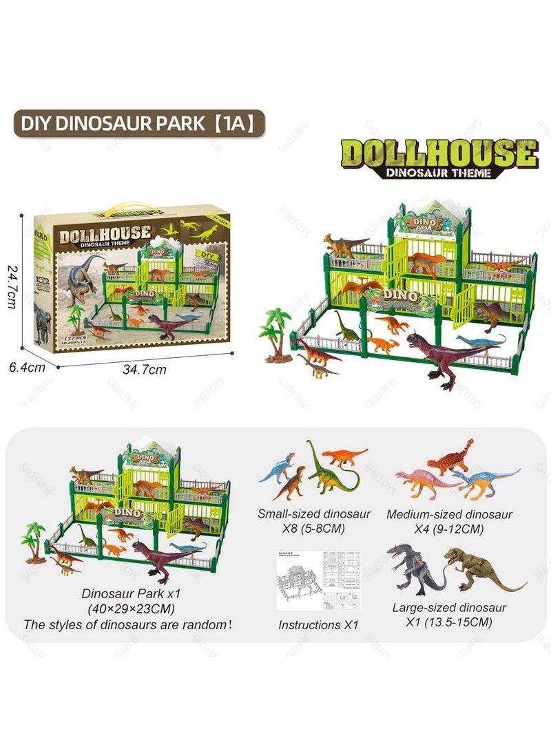 137-Piece Jungle Animal Figures Toys Set, Plastic Dinosaur Figurines and Fence Play Toy, DIY Mini Jurassic Dinosaur Land Toys With Dinosaur and Building Model Toys Gifts for Kids 3+,  Non Toxic Multicolored. - Image 2