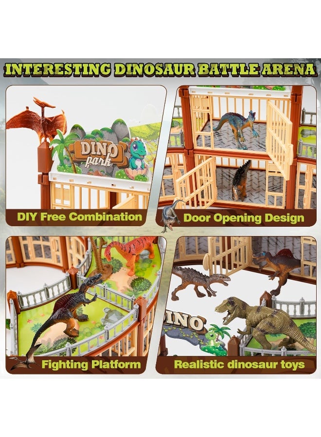 13 Pcs Dinosaur Animal Figures Toys, 137-Piece Plastic Dinosaur Figurines and Fence Playsets Toy, DIY Mini Jurassic Dinosaur Land Toys Sets With Dinosaur and Building Model Toys Gifts for Kids 3+. - Image 4