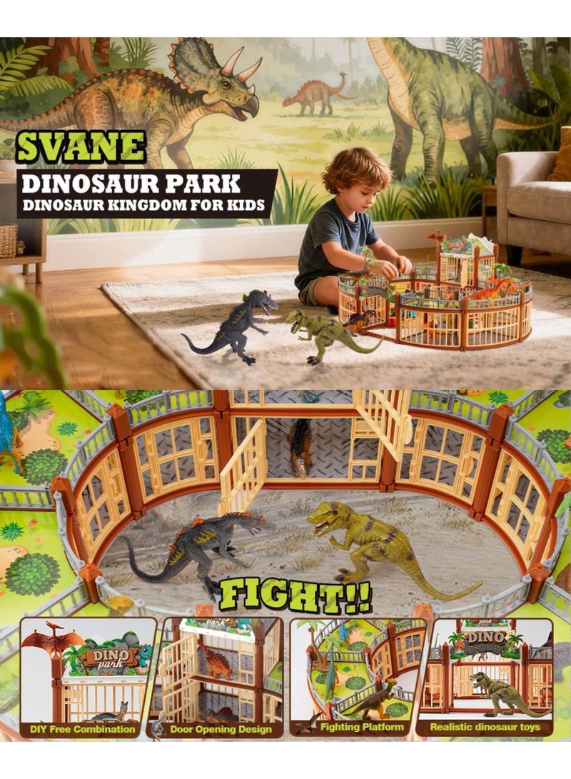 13 Pcs Dinosaur Animal Figures Toys, 137-Piece Plastic Dinosaur Figurines and Fence Playsets Toy, DIY Mini Jurassic Dinosaur Land Toys Sets With Dinosaur and Building Model Toys Gifts for Kids 3+. - Image 5