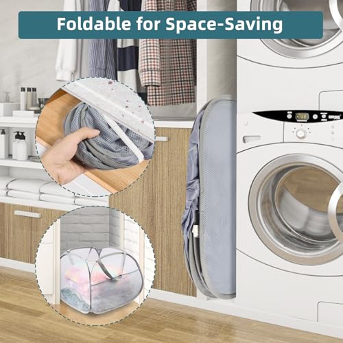 Bemkoo Collapsible Laundry Baskets, 90L Large Foldable Laundry Basket, Durable Mesh Pop Up Hampers for Laundry, Dirty Clothes Laundry Hamper for Bedroom, Bathroom, Dorm, Laundry Room, Travel or Camping Grey - Image 4