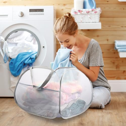 Bemkoo Collapsible Laundry Baskets, 90L Large Foldable Laundry Basket, Durable Mesh Pop Up Hampers for Laundry, Dirty Clothes Laundry Hamper for Bedroom, Bathroom, Dorm, Laundry Room, Travel or Camping Grey - Image 2