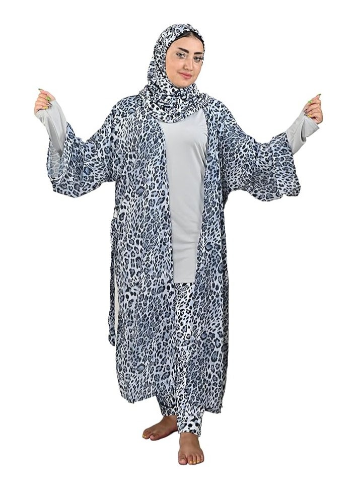 SolSuave Women's Fashion Swimsuit Long Sleeve Burkini Full Cover Muslim Swimwear with leopard print. 4pcs Islamic Burkinis Wear of Hijab, Long Sleeve, Long Pants, and Chiffon. - pzsku/Z158F69B6B77D949038CDZ/45/_/1709402513/5d932acb-81d5-4bdc-a8da-a055669c91c0