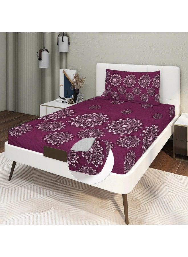 RD TREND Presents Luxurious Glace Cotton Super Soft 210 TC 360° Elastic Fitted Bedsheets Single Bed Size (72 x 48 x 8 Inch) with 1 Pillow Cover Size (28 x18), Color- Wine, Floral - Image 5