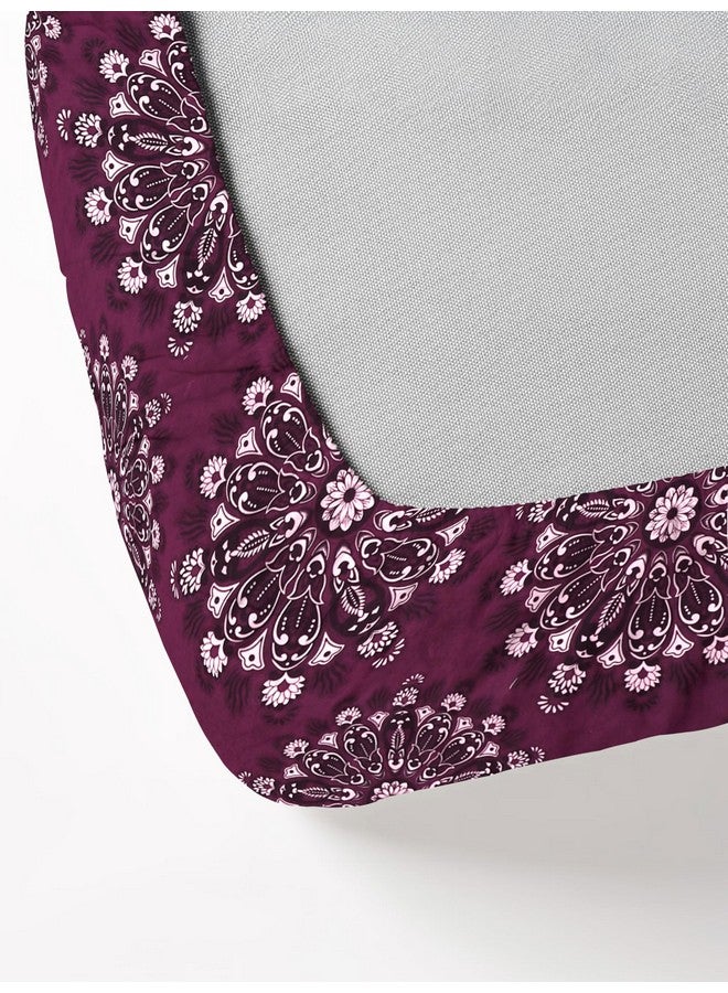 RD TREND Presents Luxurious Glace Cotton Super Soft 210 TC 360° Elastic Fitted Bedsheets Single Bed Size (72 x 48 x 8 Inch) with 1 Pillow Cover Size (28 x18), Color- Wine, Floral - Image 3