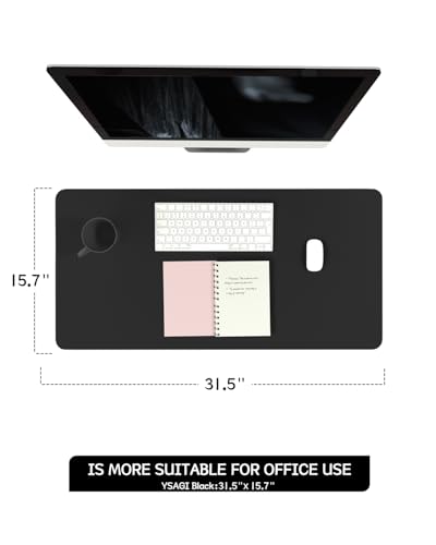 YSAGi Non-Slip Leather Desk Pad, Waterproof Laptop Computer Desk Keyboard Mat, Table Protector Blotter Mat, Large Mouse Pad for Office/Work/Home/Decor(Black, 31.5" x 15.7") - Image 2