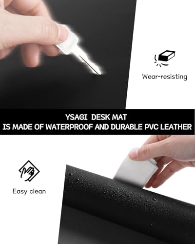 YSAGi Non-Slip Leather Desk Pad, Waterproof Laptop Computer Desk Keyboard Mat, Table Protector Blotter Mat, Large Mouse Pad for Office/Work/Home/Decor(Black, 31.5" x 15.7") - Image 5