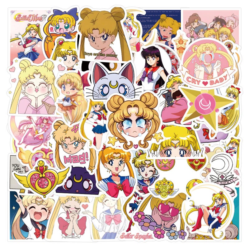 SHOWSUP 55PCS Sailor Anime Moon Stickers,Teens Stickers for Water Bottle Laptop Phone Scrapbooking Journaling for Teens Adults for Party Supply Favor Decor (Gray) - Image 3