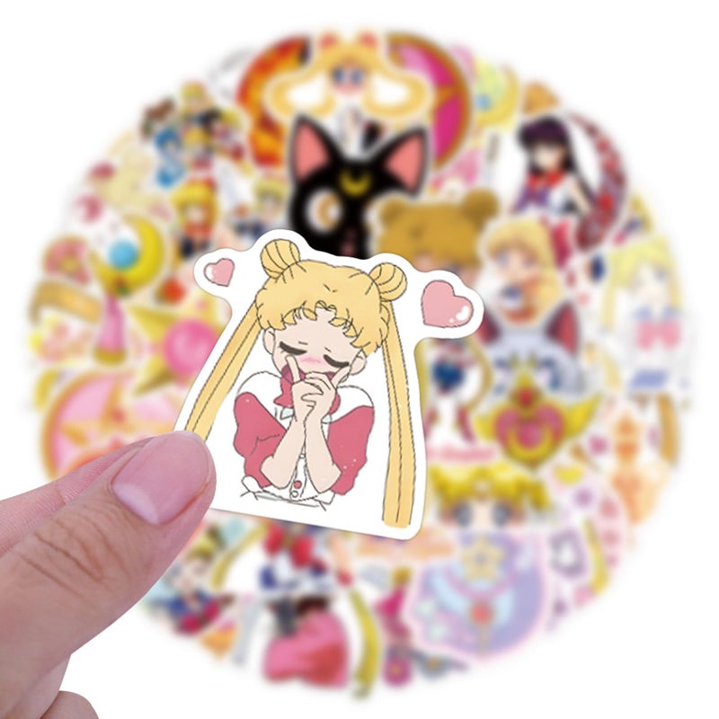 SHOWSUP 55PCS Sailor Anime Moon Stickers,Teens Stickers for Water Bottle Laptop Phone Scrapbooking Journaling for Teens Adults for Party Supply Favor Decor (Gray) - Image 4