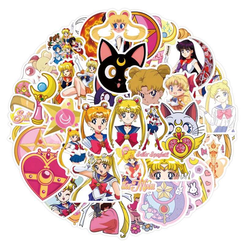 SHOWSUP 55PCS Sailor Anime Moon Stickers,Teens Stickers for Water Bottle Laptop Phone Scrapbooking Journaling for Teens Adults for Party Supply Favor Decor (Gray) - Image 1