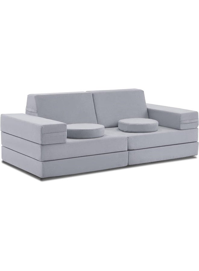 jela أريكة جلا للأطفال 10 قطع فاخرة، أثاث Modular للبالغين، مجموعة ألعاب منزلية للأطفال الرضع، أريكة لعب من الفوم (كلاسيكي، رمادي ضوء القمر) - Image 3