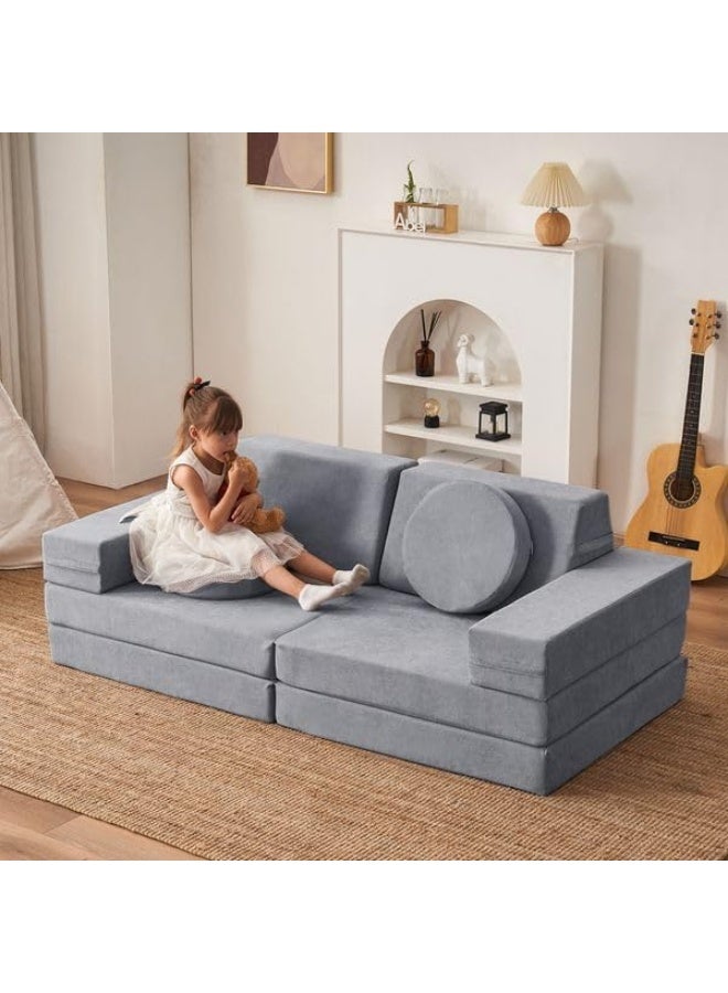 jela أريكة جلا للأطفال 10 قطع فاخرة، أثاث Modular للبالغين، مجموعة ألعاب منزلية للأطفال الرضع، أريكة لعب من الفوم (كلاسيكي، رمادي ضوء القمر) - Image 1