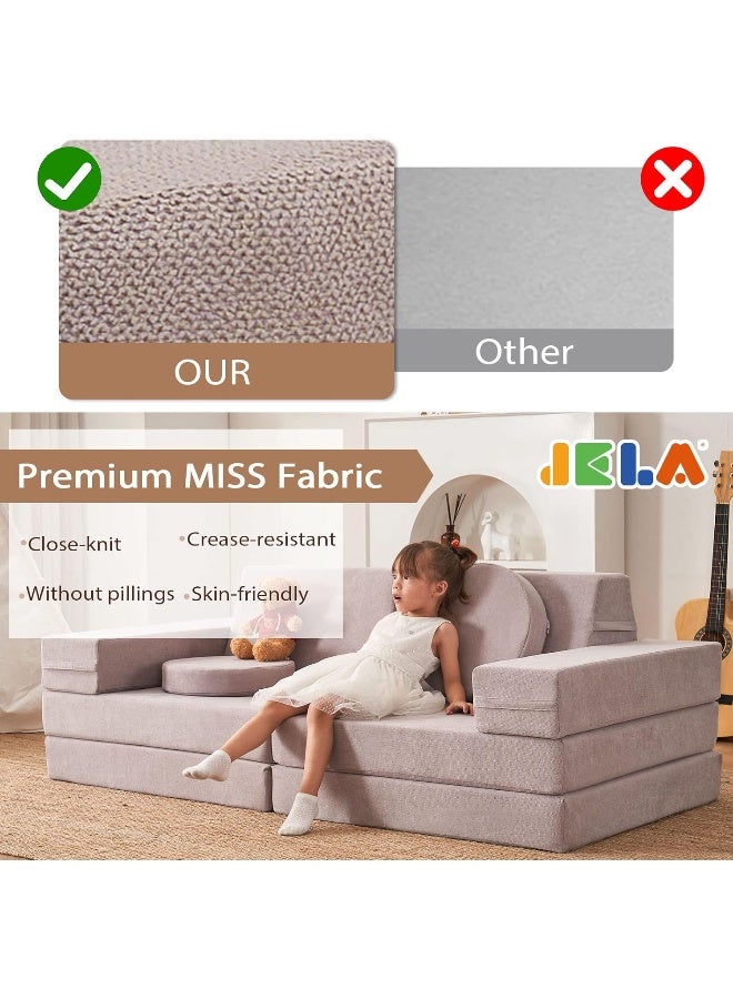 jela أريكة جلا للأطفال 10 قطع فاخرة، أثاث Modular للبالغين، مجموعة ألعاب منزلية للأطفال الرضع، أريكة لعب من الفوم (كلاسيكي، رمادي ضوء القمر) - Image 4