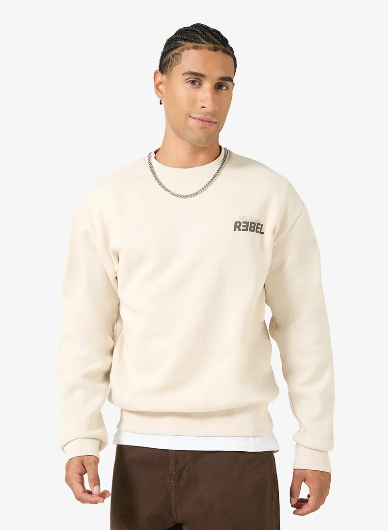 Text Print Regular Fit Crew Neck Sweatshirt