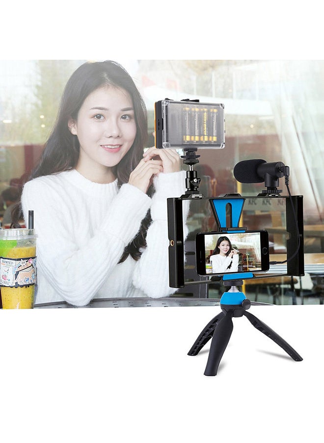 PULUZ PKT3023 Smartphone Handheld Filmmaking Video Rig + 96 LEDs LED Studio Light + Video Microphone + Mini Tripod Mount Kits with Cold Shoe Tripod Head for Outdoor Shooting Live Broadcast  - Image 5
