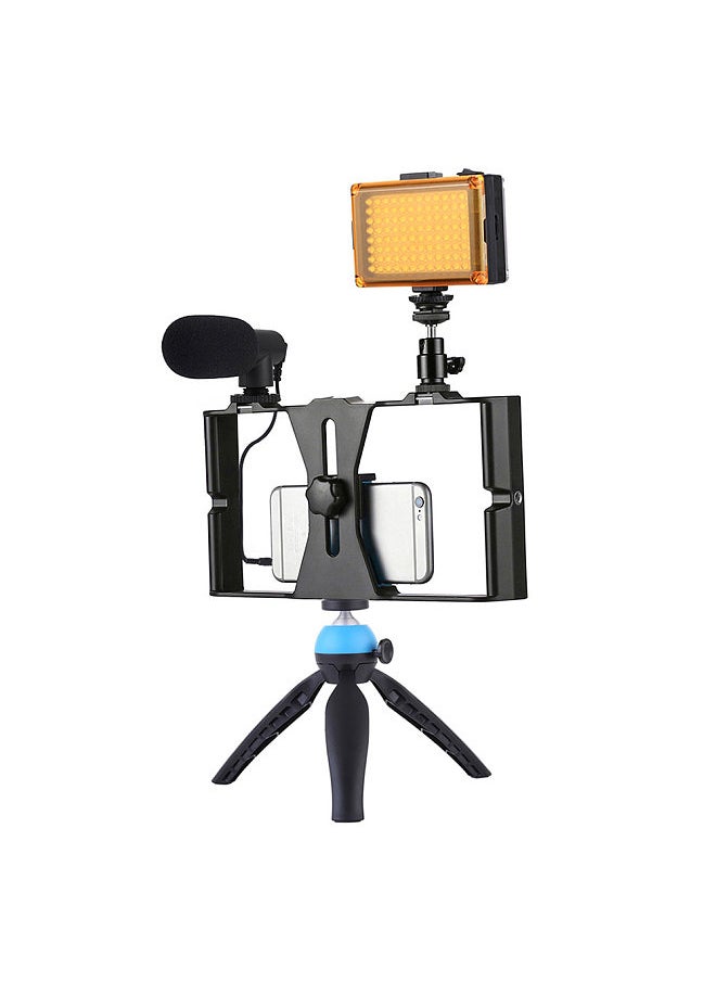 PULUZ PKT3023 Smartphone Handheld Filmmaking Video Rig + 96 LEDs LED Studio Light + Video Microphone + Mini Tripod Mount Kits with Cold Shoe Tripod Head for Outdoor Shooting Live Broadcast  - Image 1
