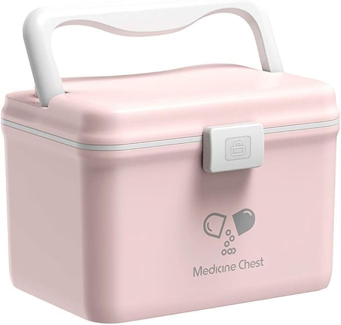IMUU Medicine Box First Aid Storage Box Double Layer With Handle And Safety Buckle, Portable Medicine Box Removable Tray For Multi Function Family Emergency Home, Office (Pink) - Image 1