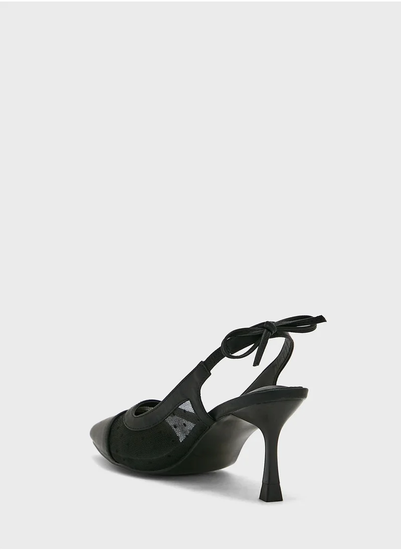 ELLA Polka Dot Bow Strap Pointed Pump