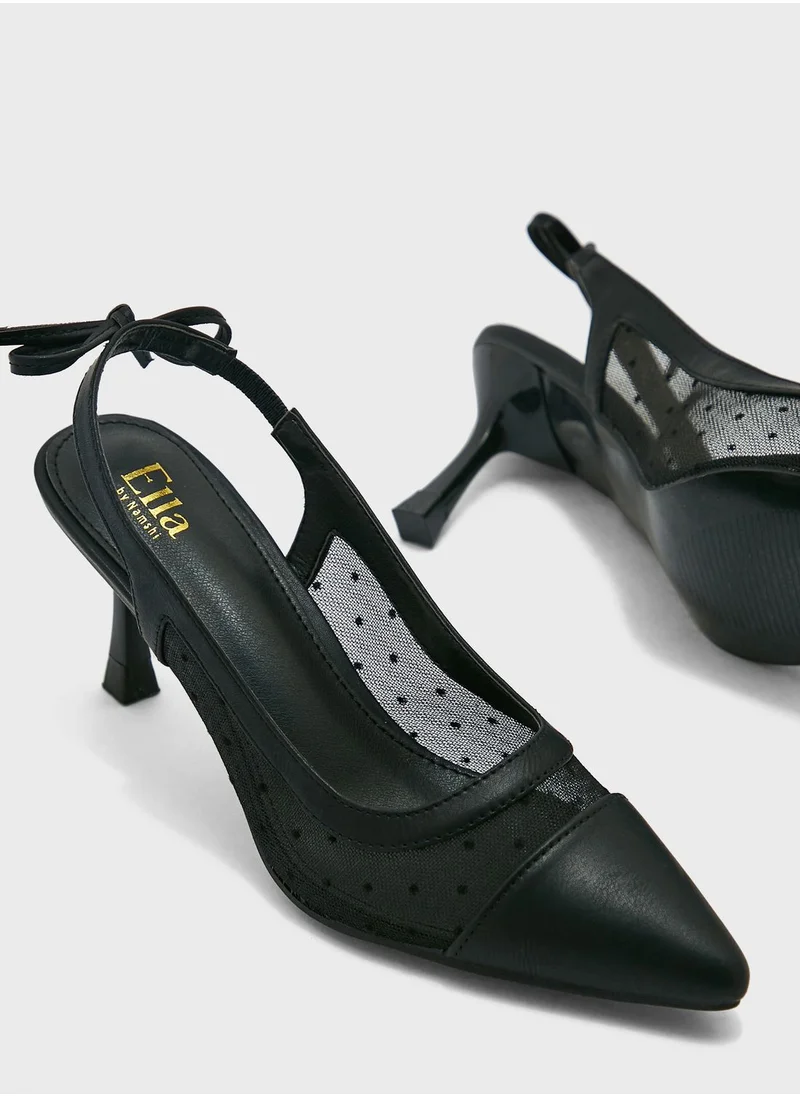 ELLA Polka Dot Bow Strap Pointed Pump