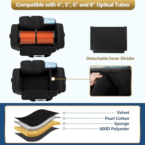 samdew Telescope Tube Bag for 4", 5", 6" and 8" Optical Tubes, Telescope Carrying Case Compatible with Celestron NexStar SE Optical Tube and more, Multiple Pockets & 3 Carrying Ways, Bag Only - Image 2