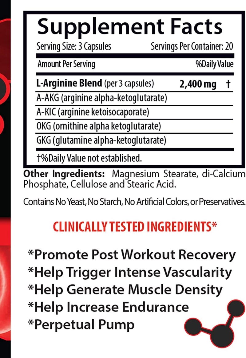 Health Solution Prime مكملات مضخة العضلات قبل التمرين أكسيد النيتريك 2400 ملغ مكملات مضخة العضلات القوة القصوى أكسيد النيتريك أقراص أكسيد النيتريك الطبيعية للرجال معزز أكسيد النيتريك للرجال أكسيد النيتريك 1B 60 كبسولة - Image 2