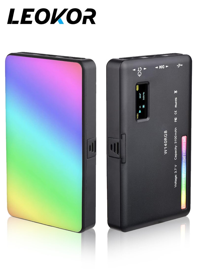 LEOKOR Photography Color Fill Light, W140 RGB LED Video Light, Portable LED Camera Light, 2500K-9000K Dimmable 20 Lighting Effects, Rechargeable LED Lighting for Photography, Video Conference, TikTok, Vlog - Image 1