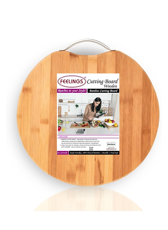 Feelings Wooden Chopping Board Bamboo Cutting Board ROUND Diameter 34cm x1.8 cm  - Image 5