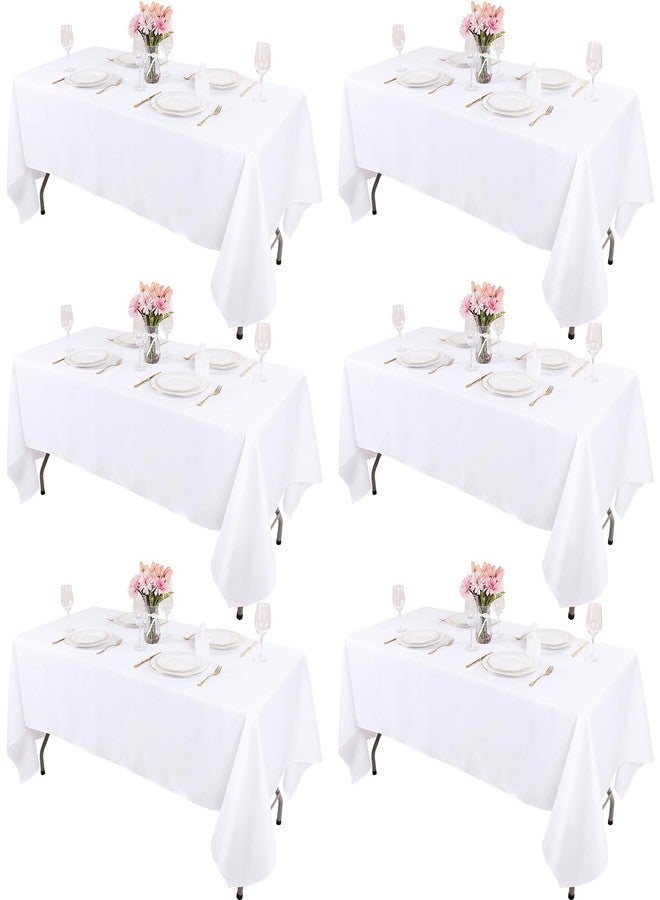 Kesfey 6 Packs White Table Cloths Rectangle 70 x120 inch Washable Polyester Fabric White Tablecloths for 6-8 Ft Tables Stain and Wrinkle Resistant Reusable Table Covers for Parties Wedding Banquet - Image 1