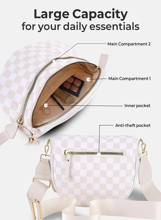 NIDOOT Checkered Crossbody Bum Bags for Women,Trendy Summer Large Capacity Checkered Cross Body Bag Purses for Women 2025, Beige and White Checkered, 12.8 x 5.6x8.8 inches - Image 5