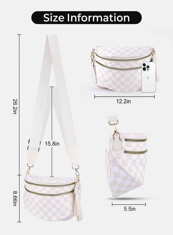 NIDOOT Checkered Crossbody Bum Bags for Women,Trendy Summer Large Capacity Checkered Cross Body Bag Purses for Women 2025, Beige and White Checkered, 12.8 x 5.6x8.8 inches - Image 3
