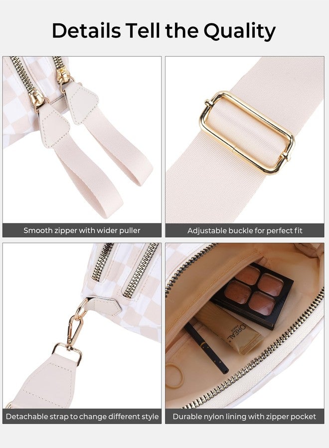 NIDOOT Checkered Crossbody Bum Bags for Women,Trendy Summer Large Capacity Checkered Cross Body Bag Purses for Women 2025, Beige and White Checkered, 12.8 x 5.6x8.8 inches - Image 4