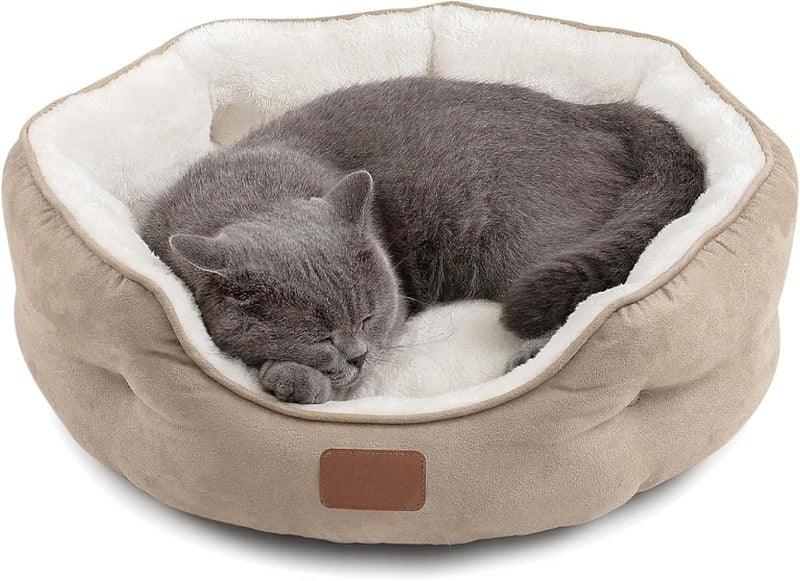 KASTWAVE Long use oriented quality Washable Dog Bed for Small Dogs and Puppies, Round Indoor Cat and Kitten Bed with Slip-Resistant Bottom, Soft Cozy Pet Cushion, 20 Inch Camel Color, Ideal for Small Pets Global assorted color picks - Image 1