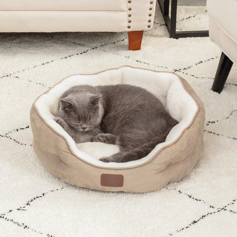 KASTWAVE Long use oriented quality Washable Dog Bed for Small Dogs and Puppies, Round Indoor Cat and Kitten Bed with Slip-Resistant Bottom, Soft Cozy Pet Cushion, 20 Inch Camel Color, Ideal for Small Pets Global assorted color picks - Image 2