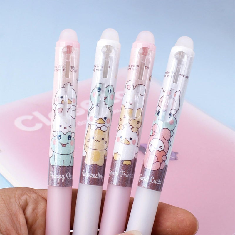 MOZXIRZ 4 Pcs Erasable Gel Pens Cartoon Retractable Erasable Pens Cute Animal Erasable Pens 0.5mm Blue Ink Writing Pen Office School Pens Women Girls Boys (Animal-Blue Ink) - Image 3