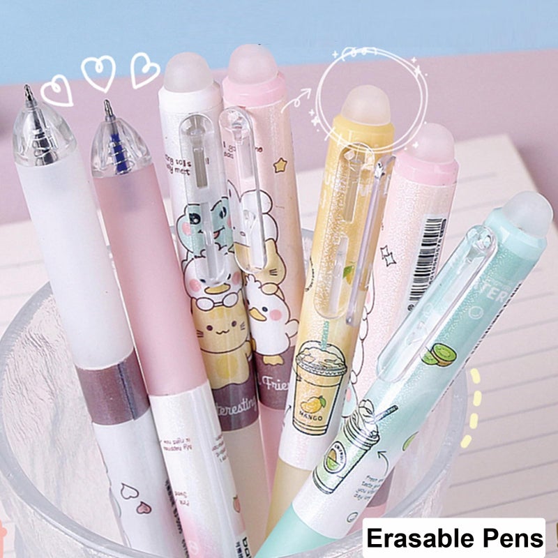 MOZXIRZ 4 Pcs Erasable Gel Pens Cartoon Retractable Erasable Pens Cute Animal Erasable Pens 0.5mm Blue Ink Writing Pen Office School Pens Women Girls Boys (Animal-Blue Ink) - Image 4