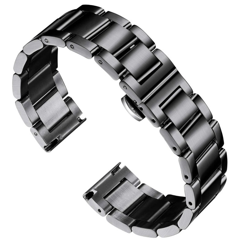 BINLUN Thick Stainless Steel Watch Band Metal Heavy Polished Matte Brushed Finish Watch Strap Replacement for Men Women 16mm/18mm/20mm/21mm/22mm/23mm/24mm/26mm(Brushed Finish Black,16mm) - Image 1
