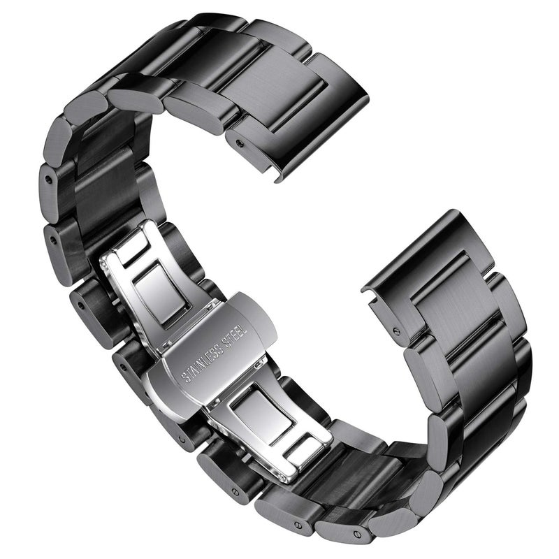BINLUN Thick Stainless Steel Watch Band Metal Heavy Polished Matte Brushed Finish Watch Strap Replacement for Men Women 16mm/18mm/20mm/21mm/22mm/23mm/24mm/26mm(Brushed Finish Black,16mm) - Image 2