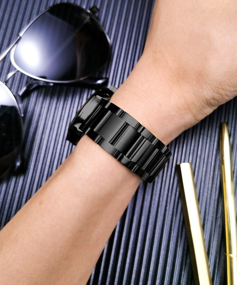 BINLUN Thick Stainless Steel Watch Band Metal Heavy Polished Matte Brushed Finish Watch Strap Replacement for Men Women 16mm/18mm/20mm/21mm/22mm/23mm/24mm/26mm(Brushed Finish Black,16mm) - Image 4