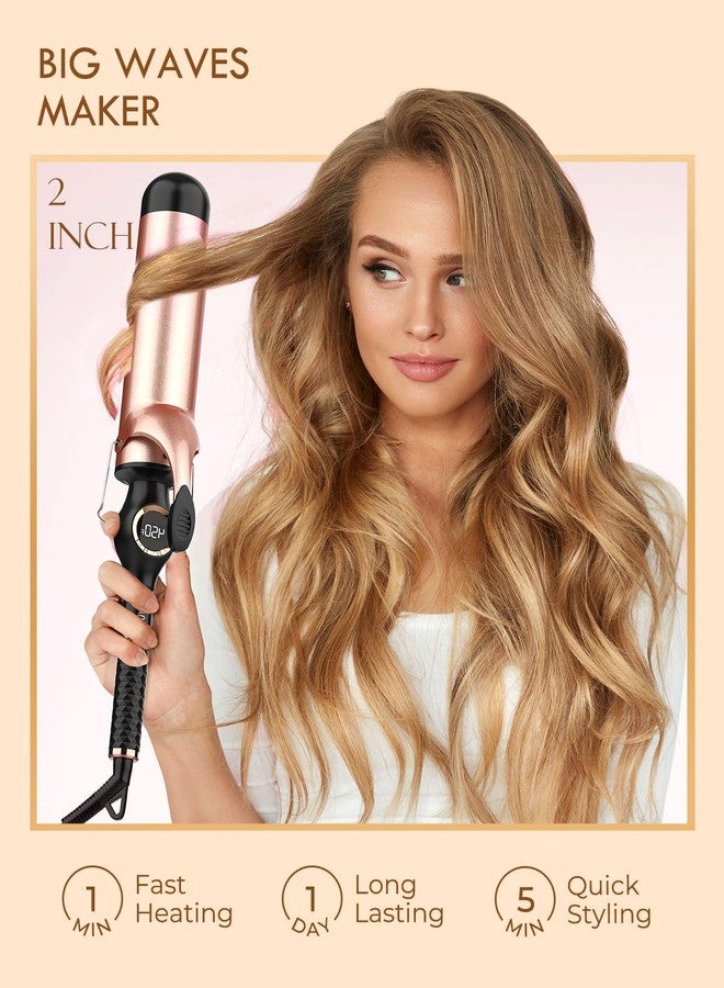 WEEYUM Large Curling Iron 2 Inch, Ceramic Long Barrel Hair Curling Wand, Hair Styling Tool, Dual Voltage, LCD Display, Black - Image 2