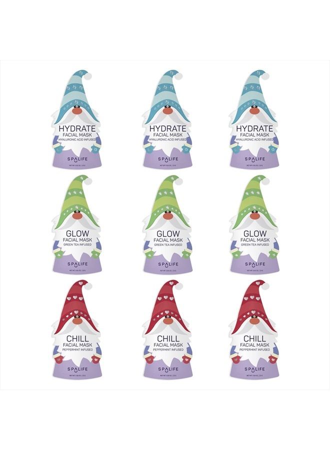 SpaLife Holiday Gnome Facial Masks 9 pack - Image 1