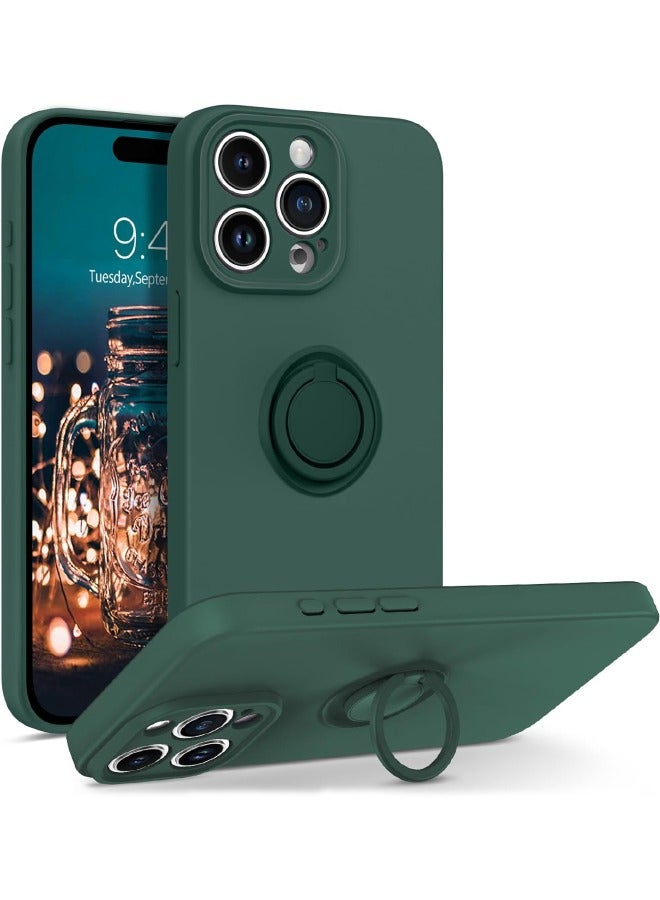 iPhone 15 Pro Max Case, Slim Soft Silicone Rotatable Ring Holder, Support Magnetic Car Mount, Anti-Scratch Non-Slip and Shockproof Protective Cover for iPhone 15 Pro Max 6.7 inch, Green - Image 1