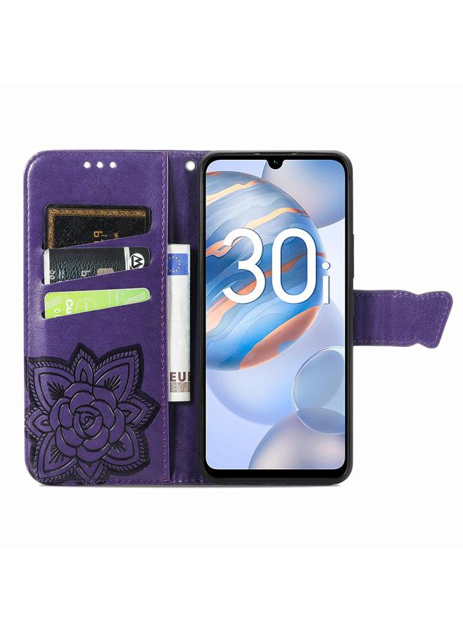 اس-توب جراب هاتف Honor 30i من الجلد المنقوش بنقشة زهور الحب والفراشات - Image 3