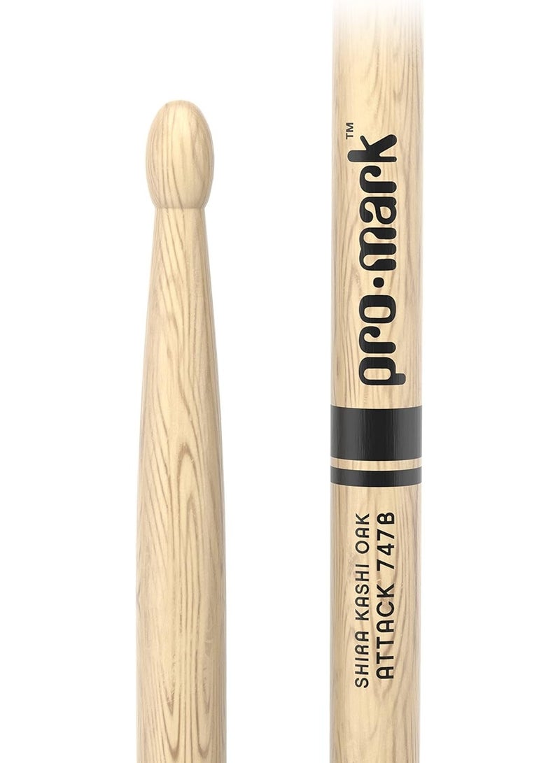 ProMark Classic Attack 747B Shira Kashi Oak Drumsticks, Oval Wood Tip, One Pair - Image 2