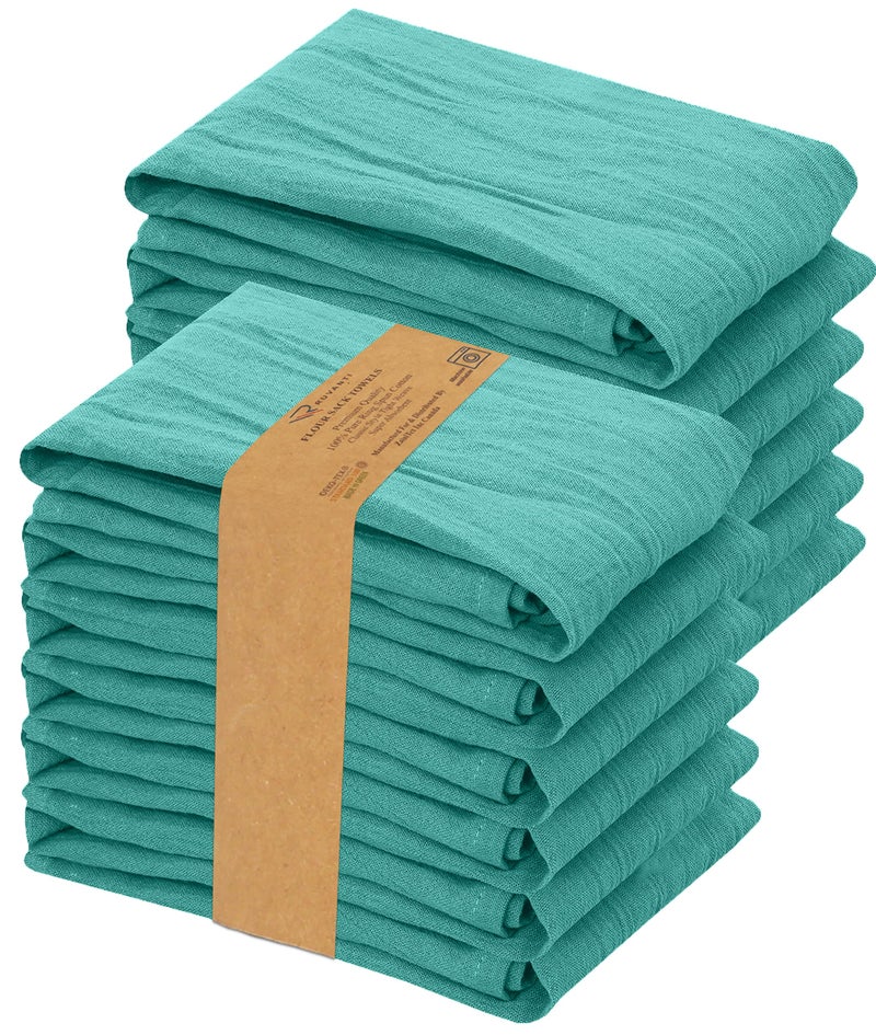 Ruvanti RUVANTI Flour Sack Towels 12 Pack 28 x 28 Inches Ring Spun 100 Cotton Dish Towel Machine Washable Absorbent  Flour Sack Kitchen Towels for Drying and Cleaning  Turquoise 