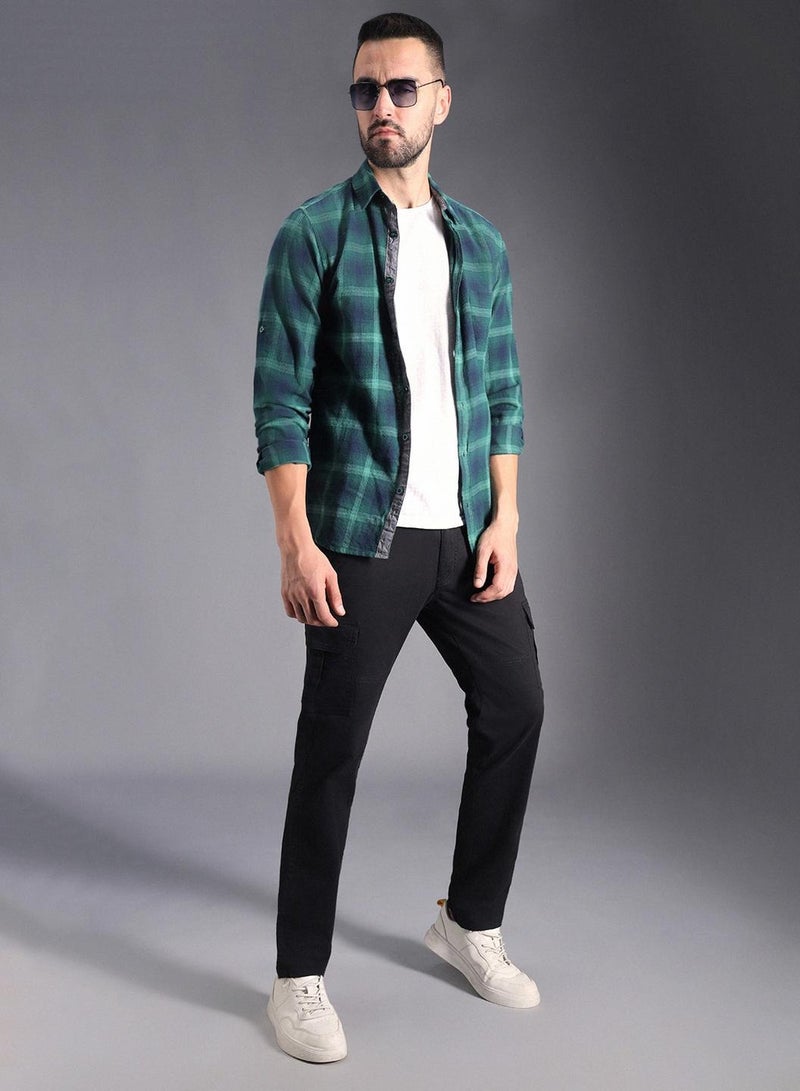 HIGH STAR Black Relaxed Fit Mid-Rise Cotton Cargo Trousers for Men  - Image 1