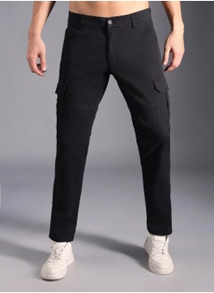 HIGH STAR Black Relaxed Fit Mid-Rise Cotton Cargo Trousers for Men  - Image 2