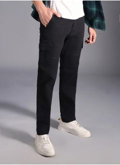 HIGH STAR Black Relaxed Fit Mid-Rise Cotton Cargo Trousers for Men  - Image 5