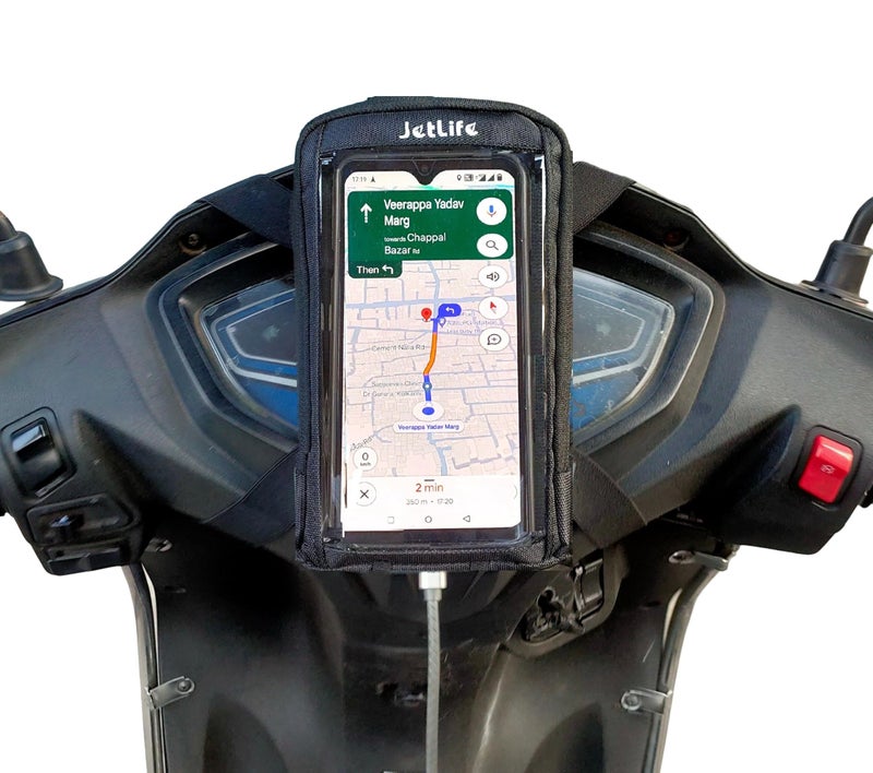 JETLIFE Mobile Holder/Pouch/Mount for All Types of Scooter Scooty Activa Jupiter EV etc | Standard X1 Model (Black) - Image 1