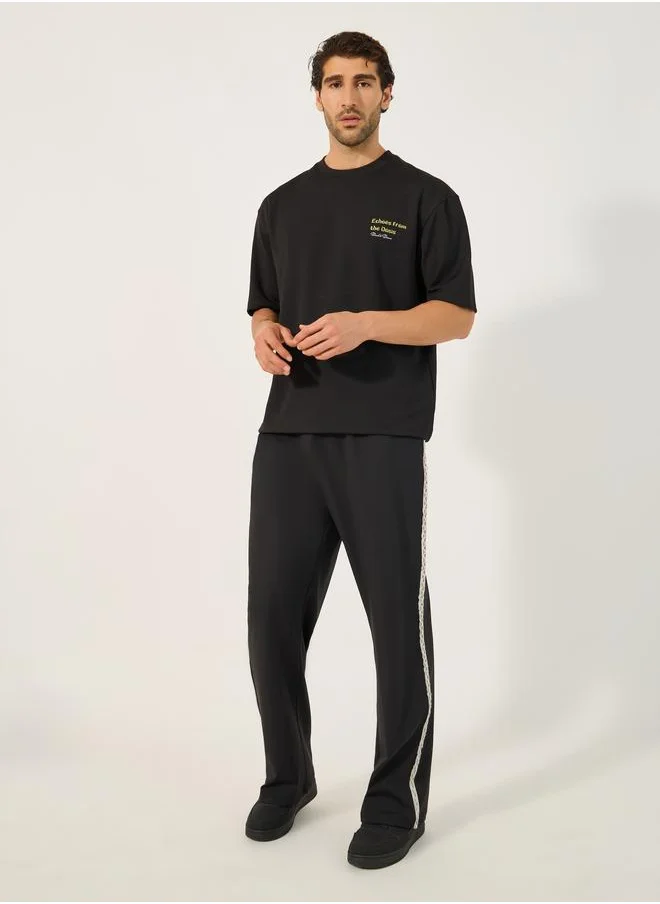 Styli Styli Oversized Mid Rise Drawstring Joggers with Side Jacquard Tape